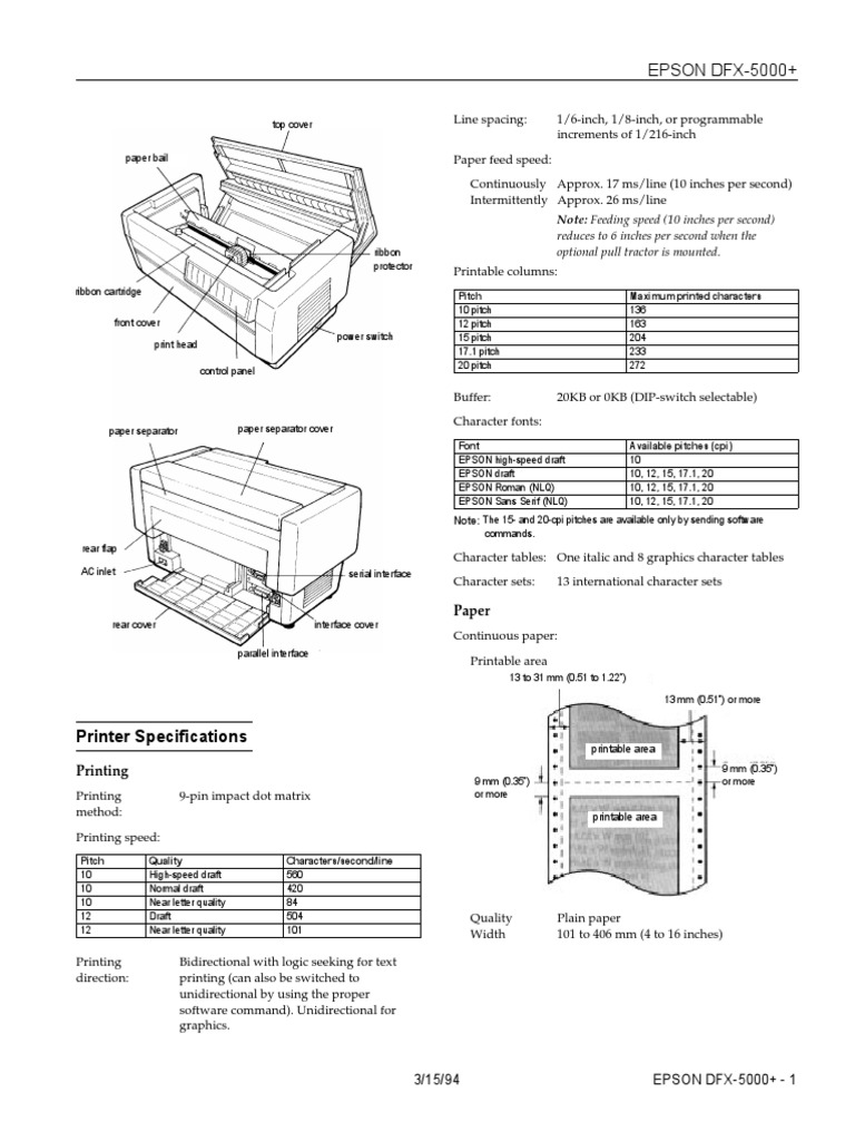 Dot Matrix Printer Specs | PDF | Printer (Computing) | Manufactured Goods