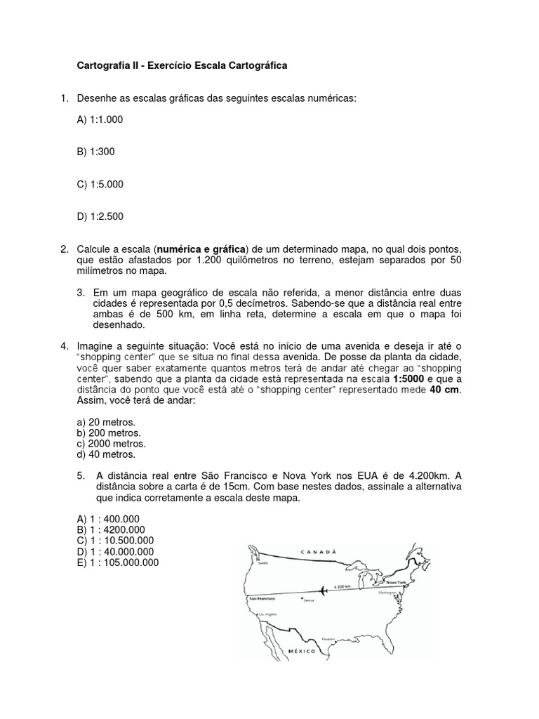 Exercícios de Escala Cartográfica 6º Ano | PDF | Mapa | Visualização ...