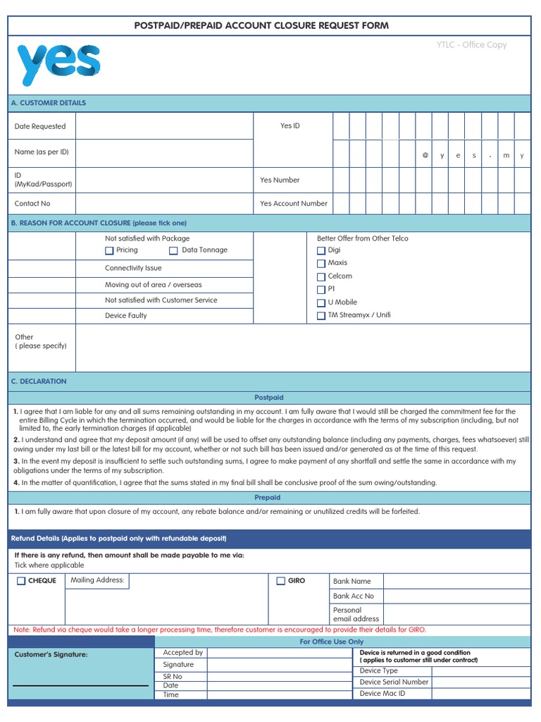 Postpaid Account Closure Request Form | PDF