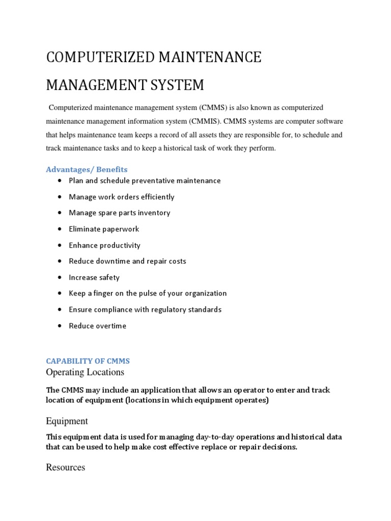CMMS Overview and Benefits | PDF | Inventory | Maintenance