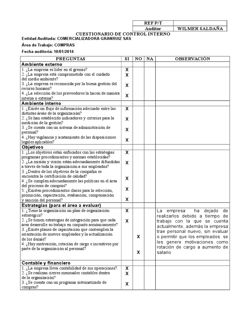 Cuestionario de Control Interno | PDF | Recursos humanos | Contabilidad