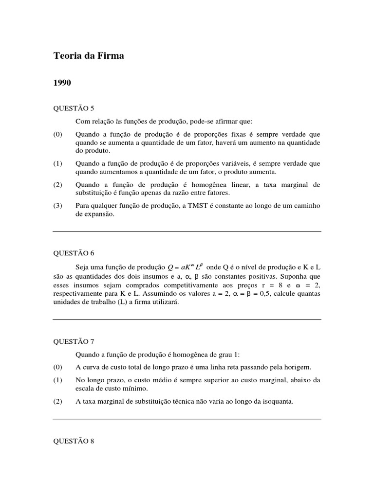 Funções de Produção e Custos na Teoria da Firma | PDF | Custo médio ...