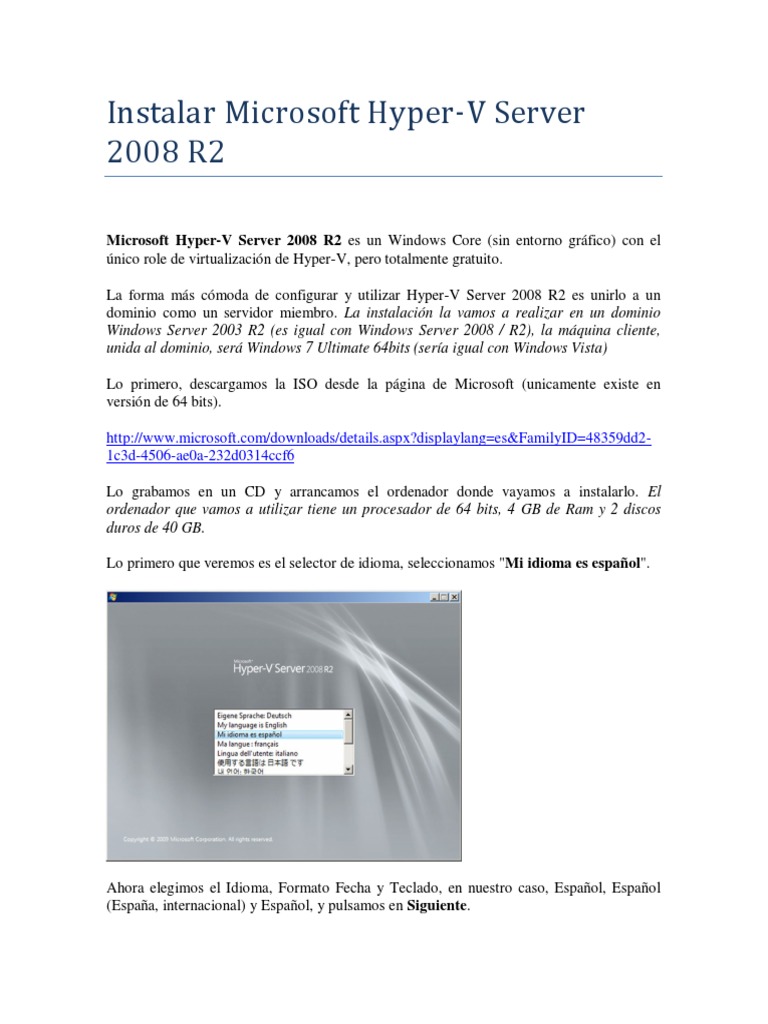 Instalación de Hyper-V Server 2008 R2 | PDF | Windows 7 | Microsoft Windows
