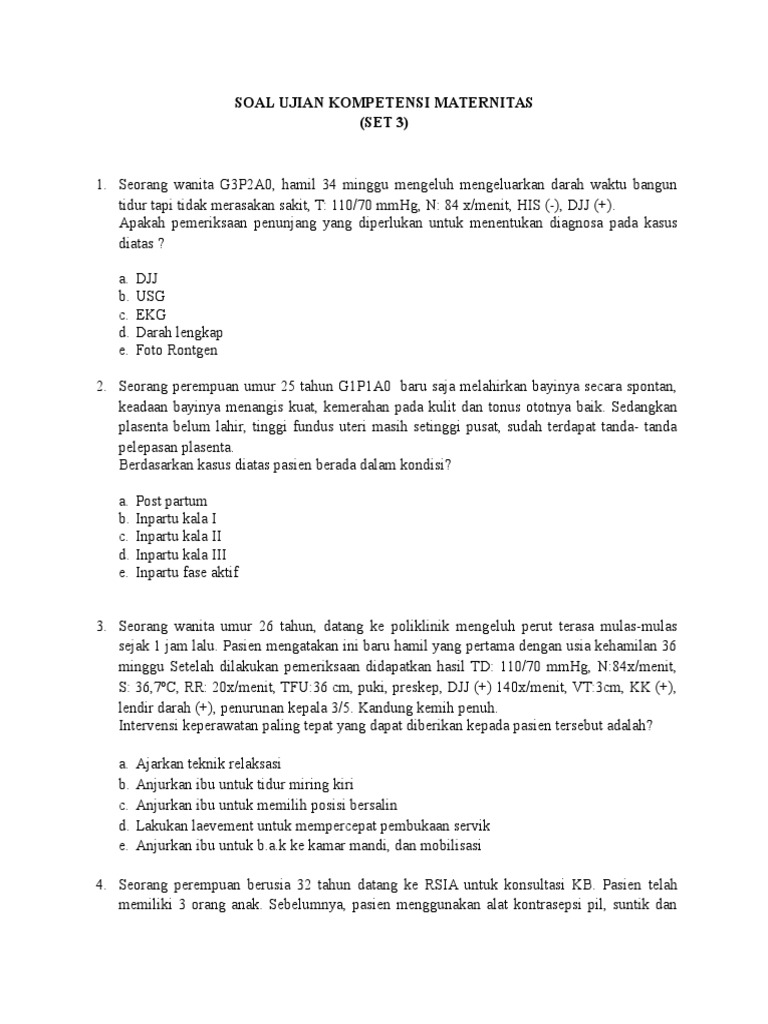 Soal Ujian Kompetensi Maternitas Set 3 Revisi