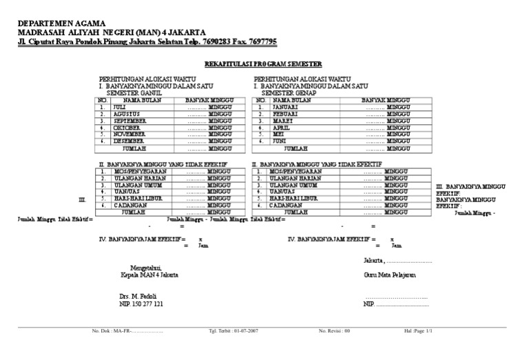 Departemen Agama Madrasah Aliyah Negeri Man 4 Jakarta Jl Ciputat Raya Pondok Pinang Jakarta Selatan Telp 7690283 Fax 7697795