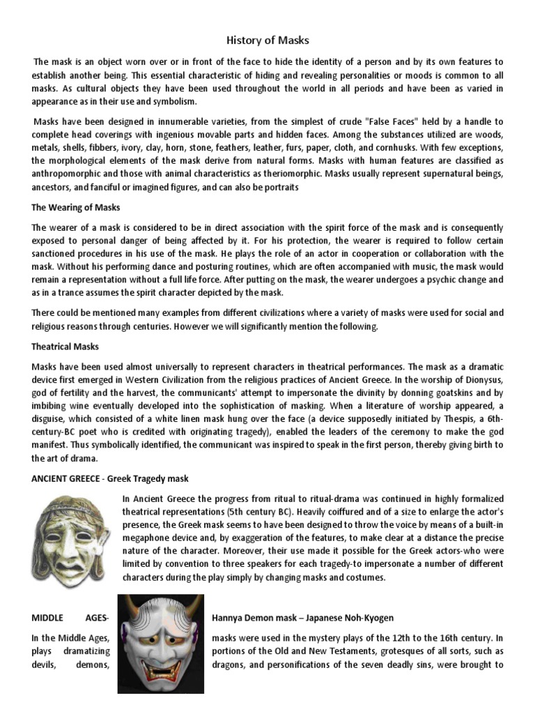 History of Masks | PDF | Mask | Commedia Dell'arte