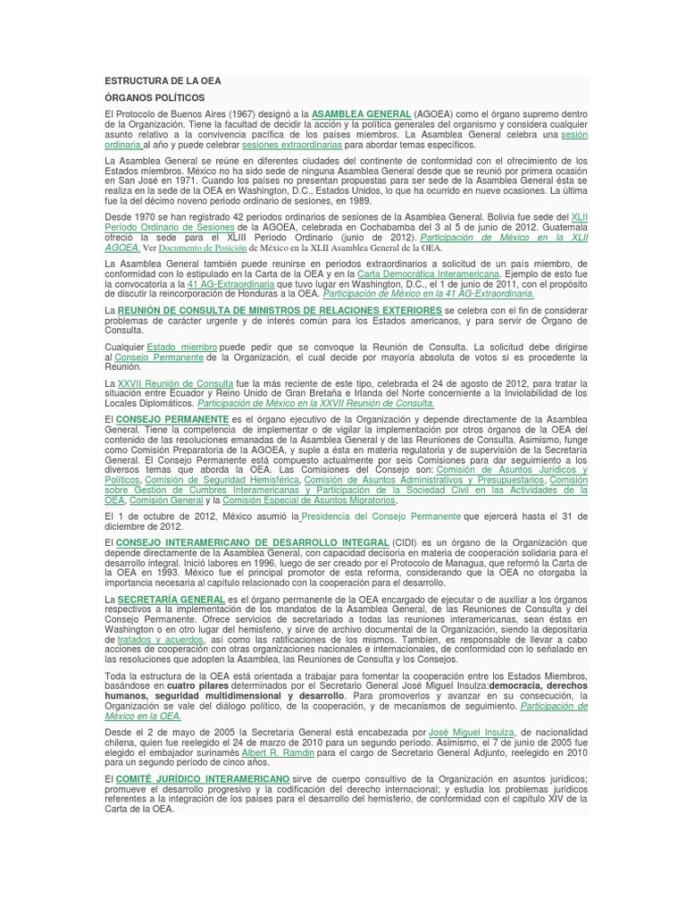 Estructura De La Oea Pdf Naciones Unidas Relaciones Internacionales