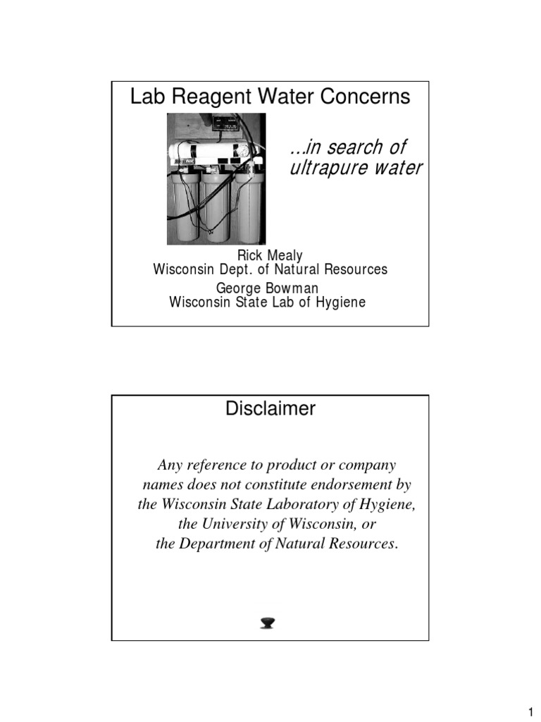 Lab Reagent Water Concerns in Search of Ultrapure Water PDF Purified Water Carbon Dioxide