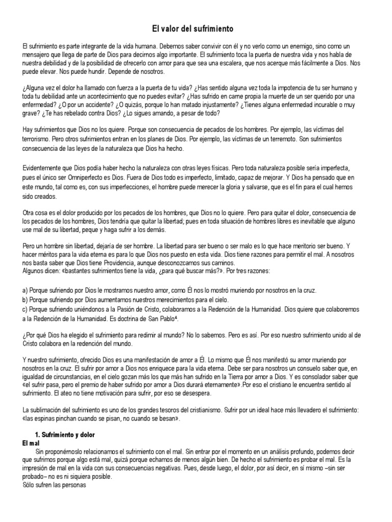 El valor del sufrimiento en la fe | PDF | Sufrimiento | Misa (liturgia)