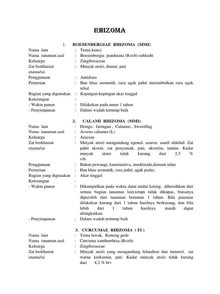 Jenis dan Manfaat Rhizoma Tanaman | PDF