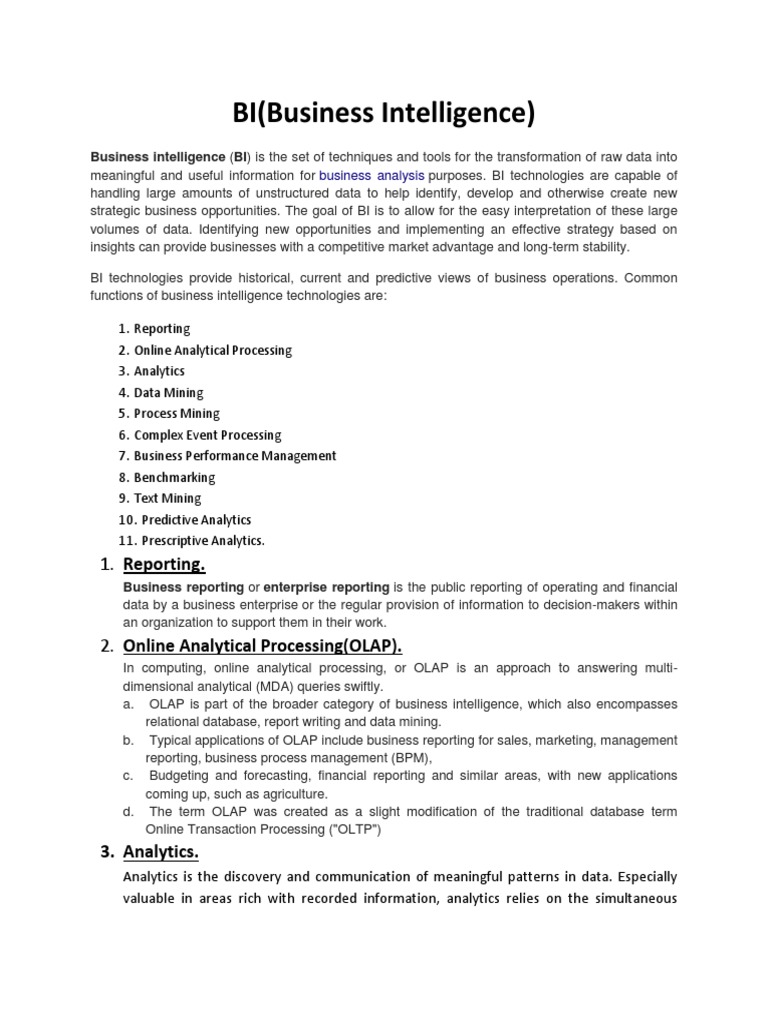 BI (Business Intelligence) : 1. Reporting | PDF | Business Intelligence ...