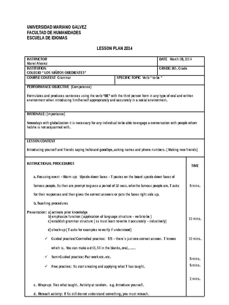 8th Grade Lesson Plan: Verb "To Be" | PDF | Lesson Plan | Semiotics