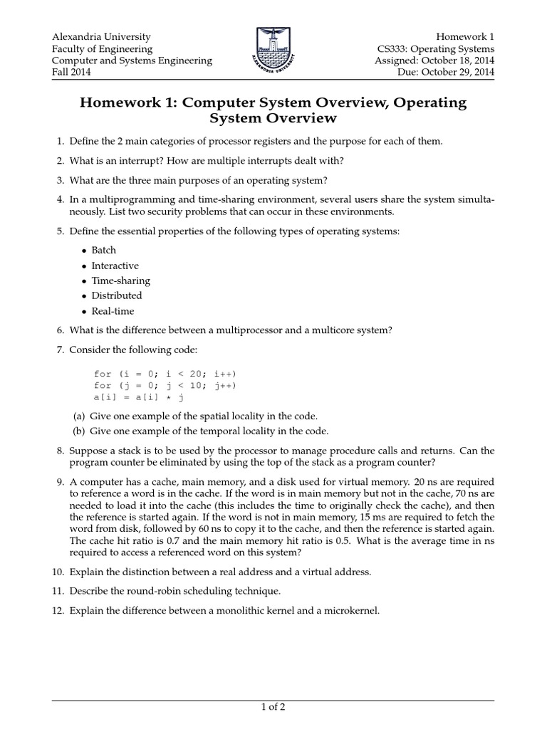 1 - Computer System Overview, Operating System Overview PDF | PDF ...