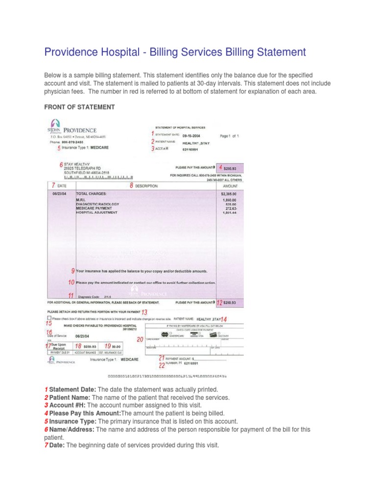 Providence Hospital Billing Services Billing Statement