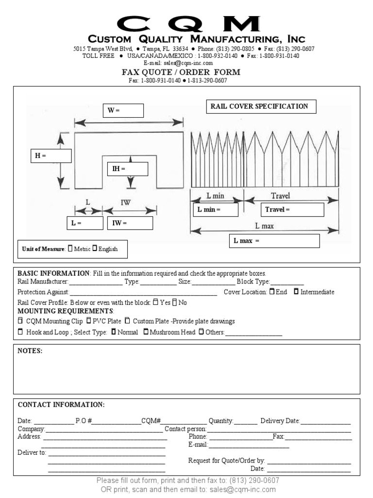 Rail Cover Order Form and Specifications | PDF
