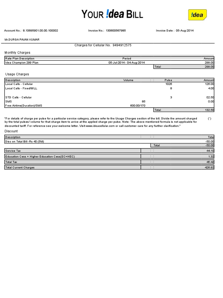 Charges For Cellular No. 9494912575 Monthly Charges | PDF