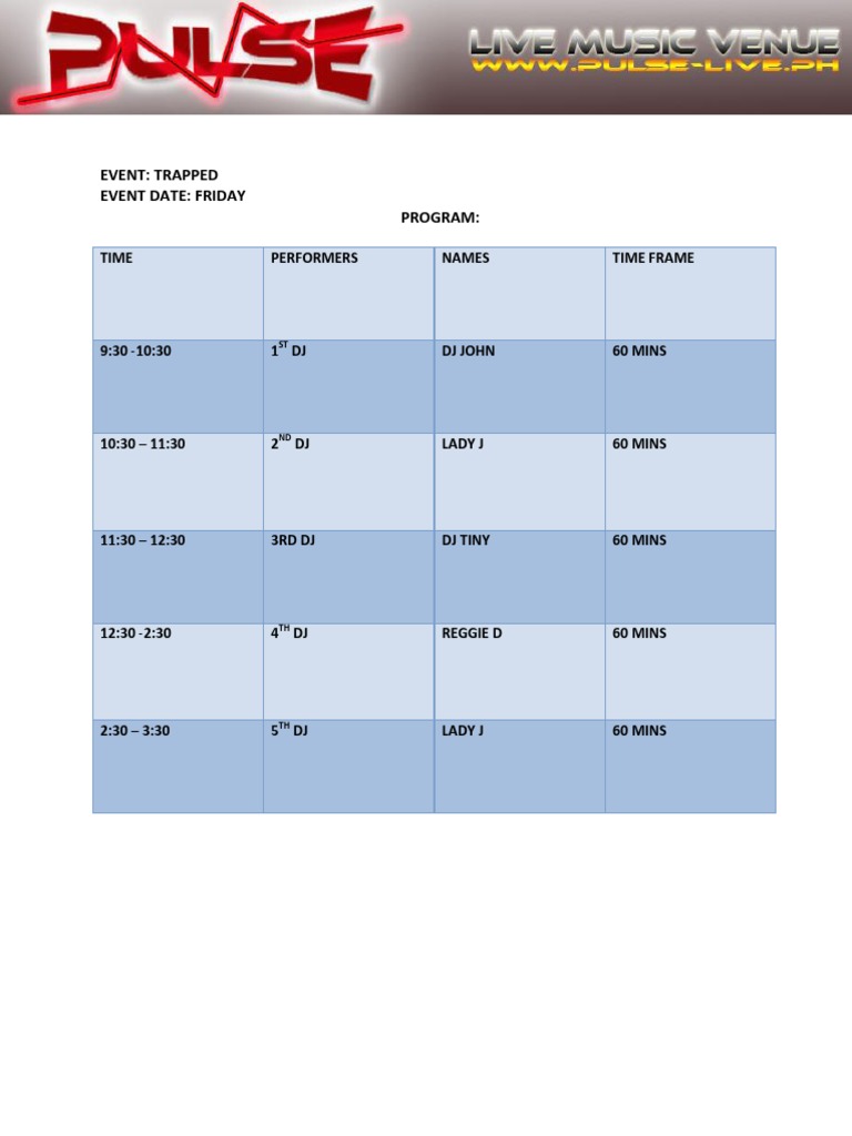 Trapped Event DJ Lineup Schedule | PDF | Art