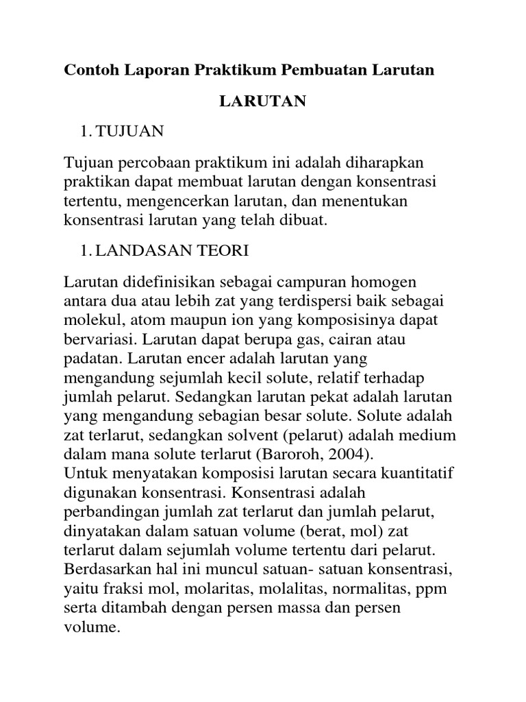 Contoh Laporan Praktikum Pembuatan Larutan