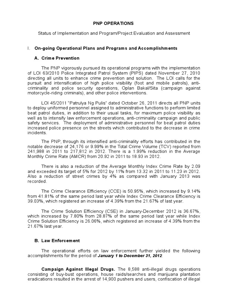 PNP Crime Prevention and Law Enforcement Report | PDF | Money ...