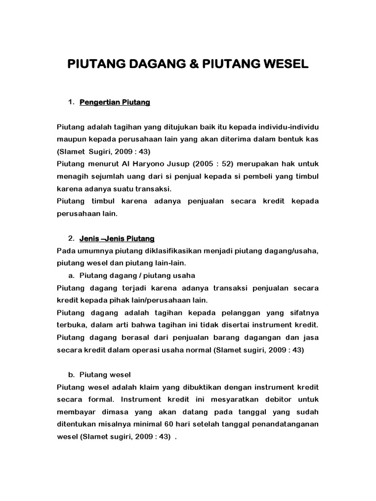 Contoh Soal Piutang Wesel Dan Penyelesaiannya - Contoh ...