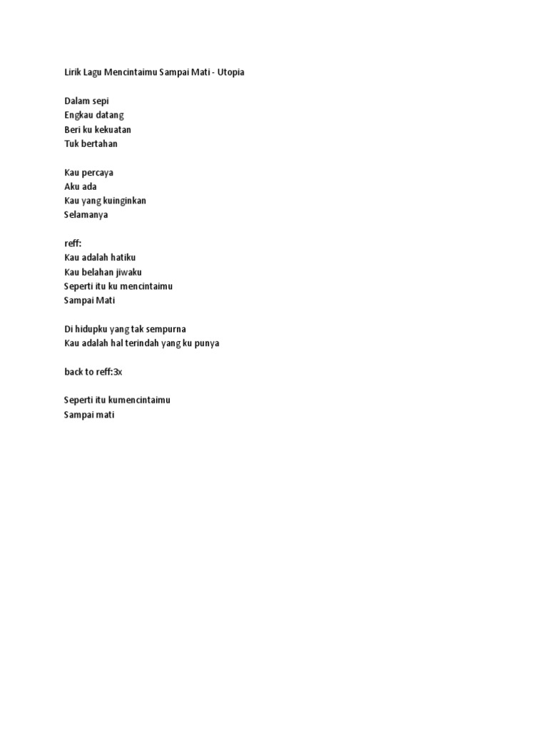 Lirik Lagu Mencintaimu Sampai Mati Docx