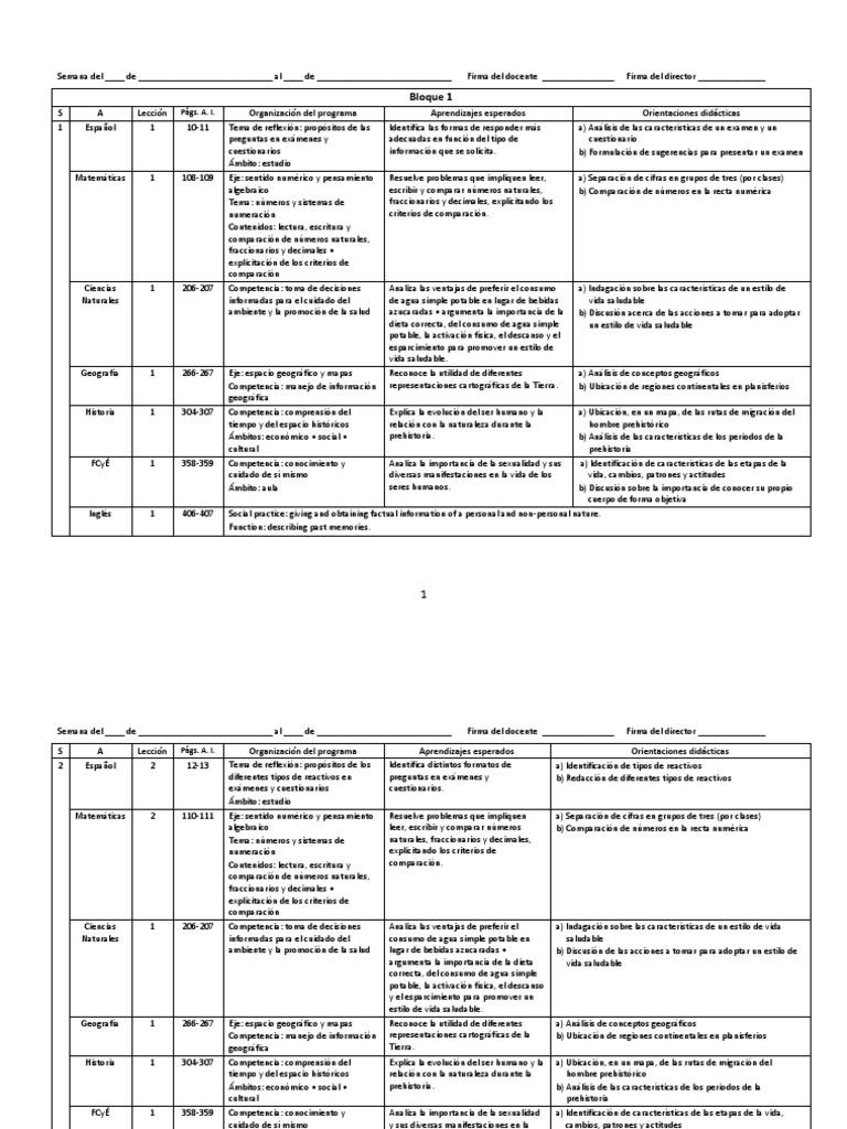 Avance Program tico Sexto Grado Primaria Fracci n Matem ticas 