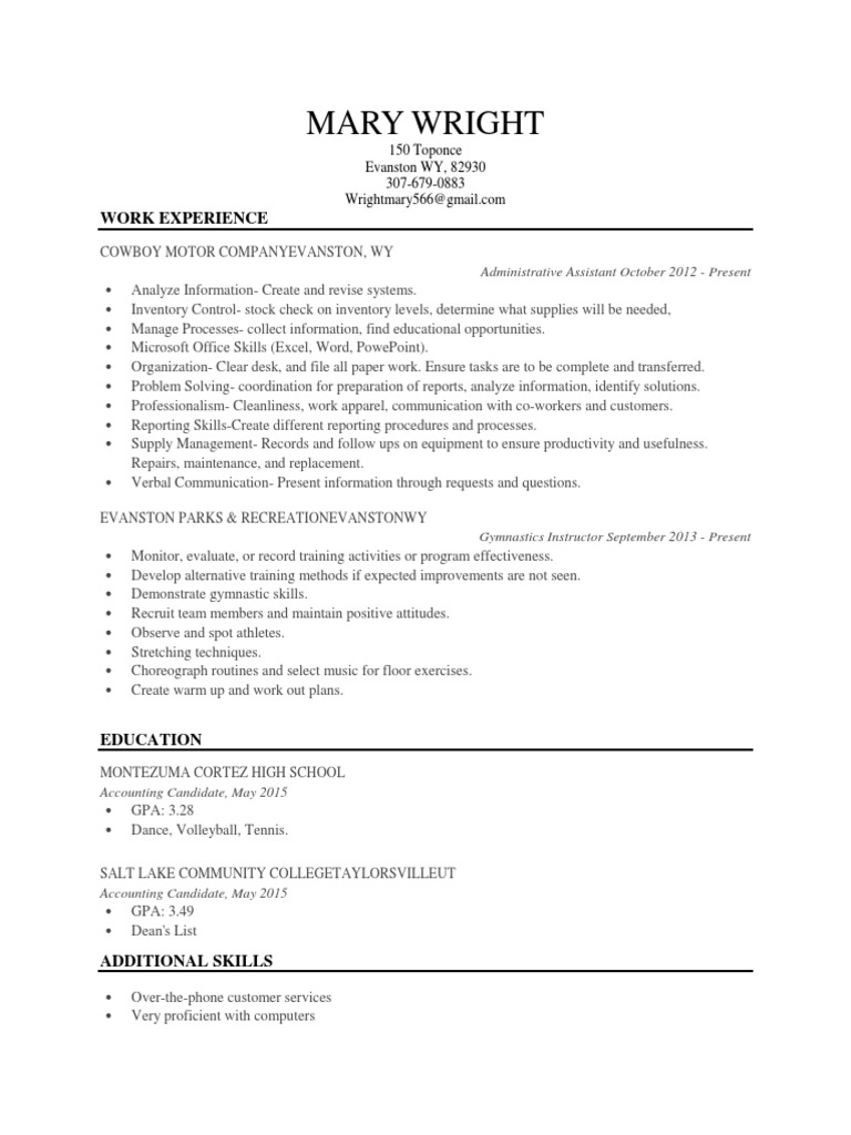 Mary Wright's Professional Resume | PDF