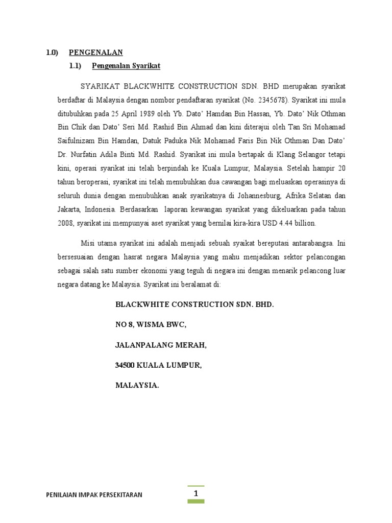 Laporan Eia Pusat Peranginan Tasik Cenderawasih