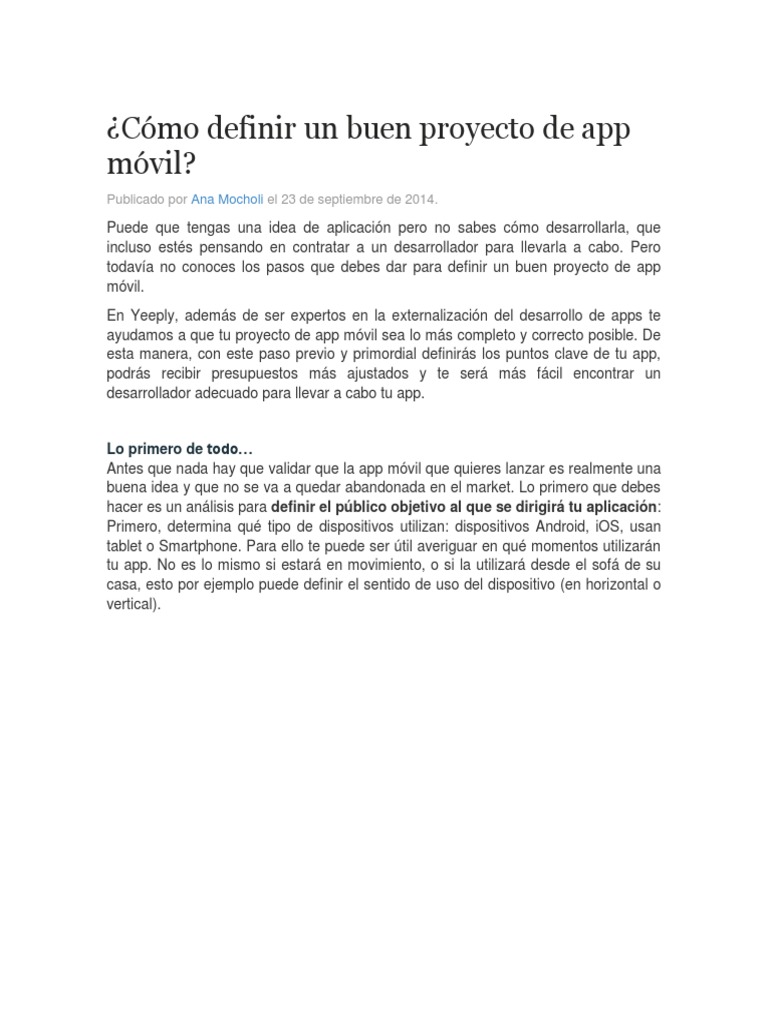 Cómo Definir Un Buen Proyecto de App Móvil | PDF | Aplicación movil ...