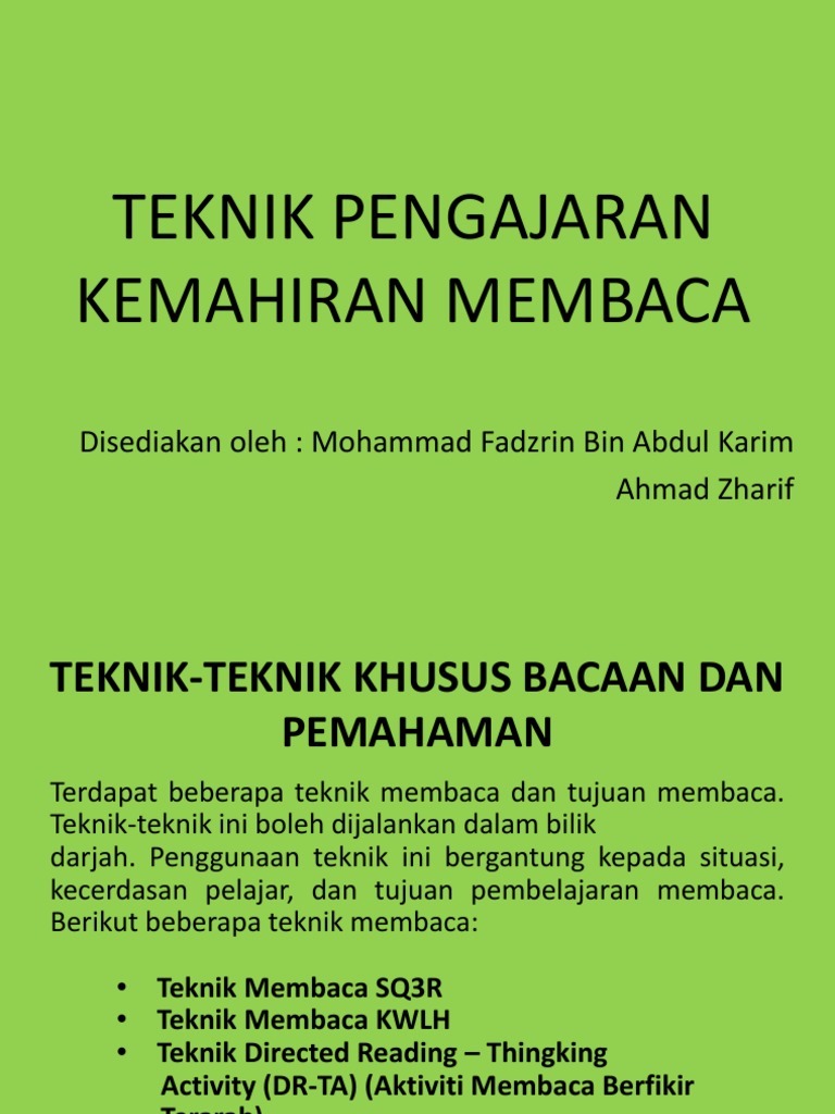 Teknik Pengajaran Kemahiran Membaca Pdf