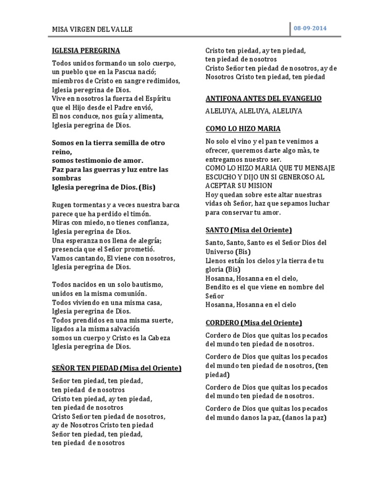 Misa en Honor a la Virgen del Valle | PDF | Misa (liturgia) | Cristo ...