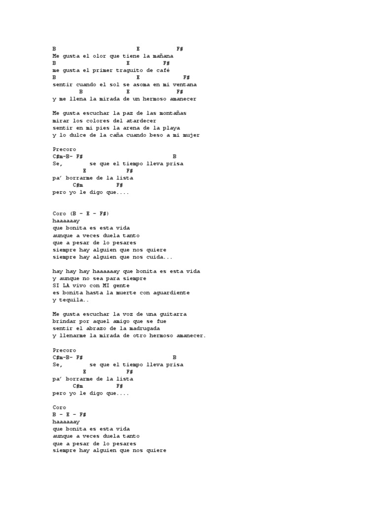 Que bonita es esta vida con acordes pdf