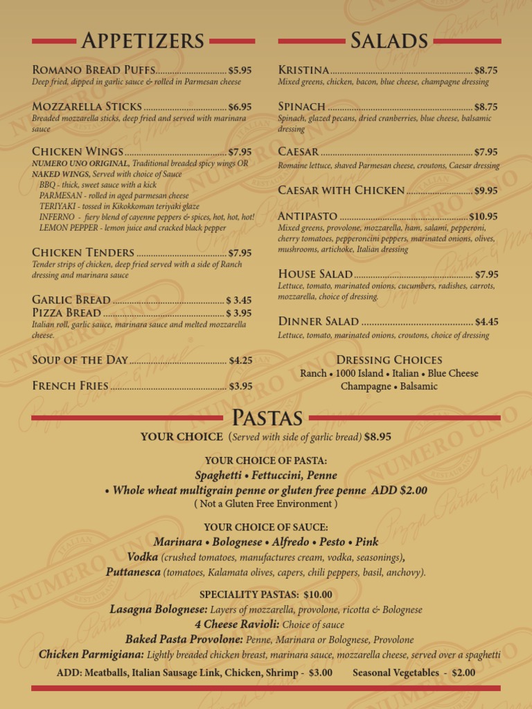 Numero Uno Pizza Pasadena Menu Salad Pizza
