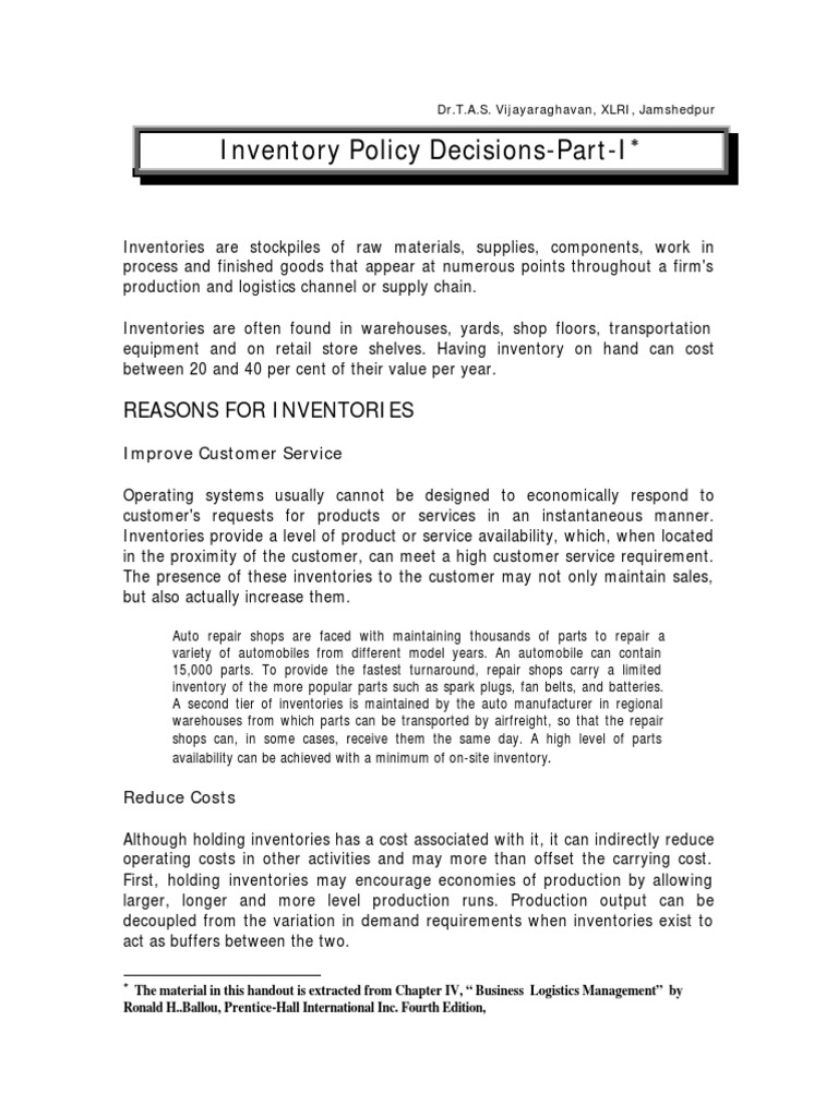 Inventory Management Policy Overview | PDF | Inventory | Standard Deviation