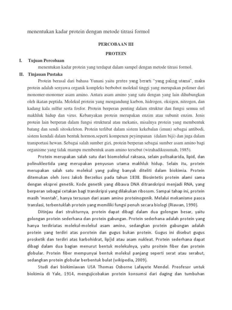 Menentukan Kadar Protein Dengan Metode Titrasi Formol | PDF