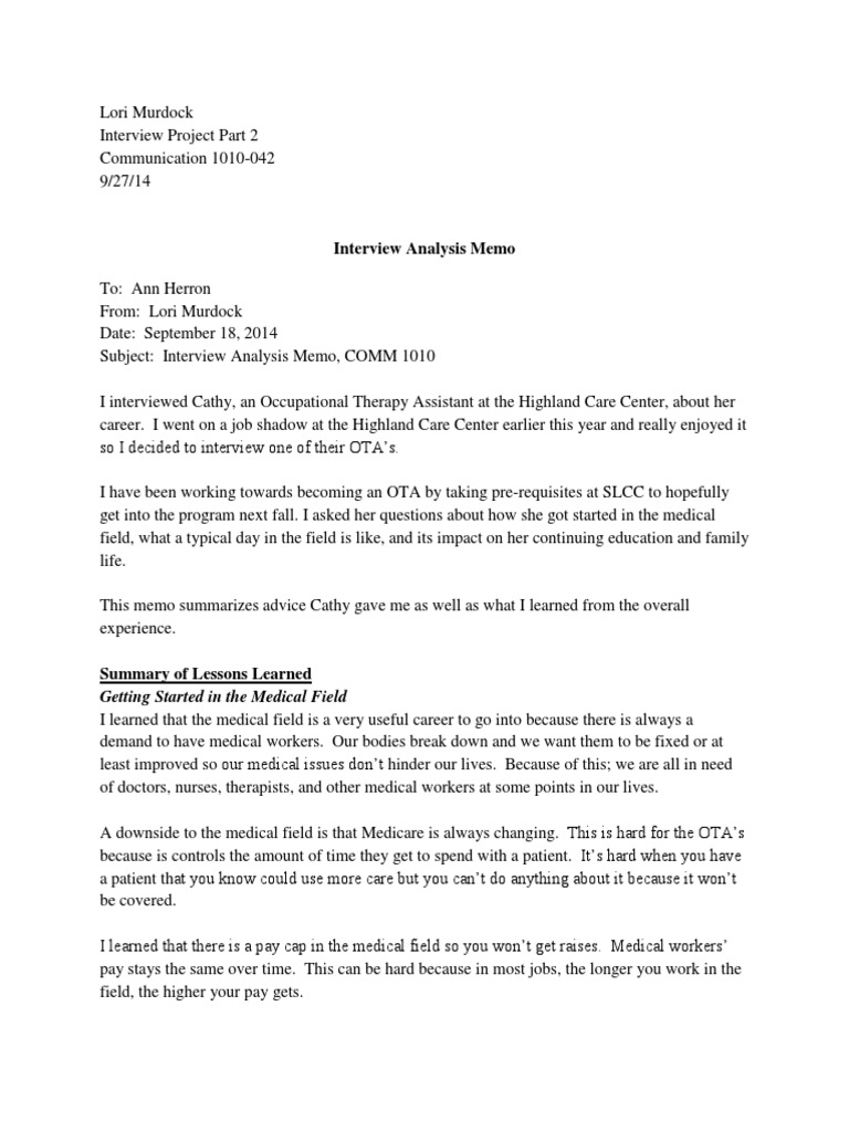 comm 1010 job interview memo Interview Medicare (United States)