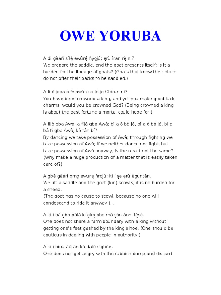 Owe Yoruba Proverbios Pdf Nature