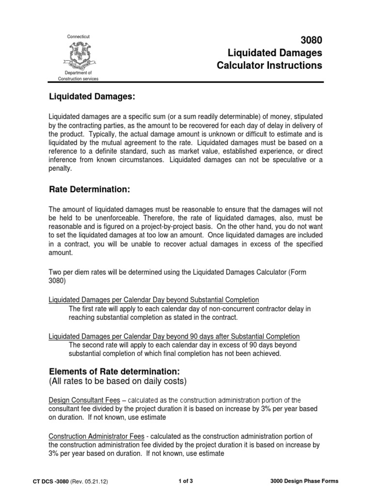3080 Liqudated Damages Calculator PDF Liquidated Damages Damages
