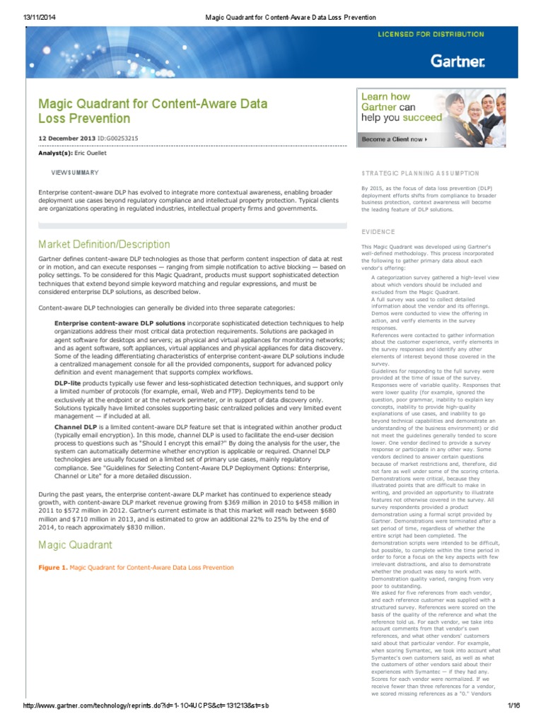 Magic Quadrant For ContentAware Data Loss Prevention PDF Cloud