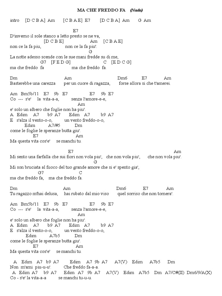 Ma Che Freddo Fa Nada Accordi Guitar Chords
