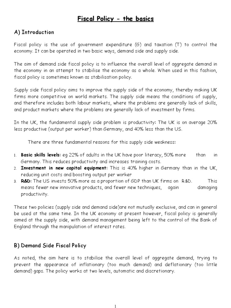 Fiscal Policy The Basics A Introduction Pdf Business Cycle