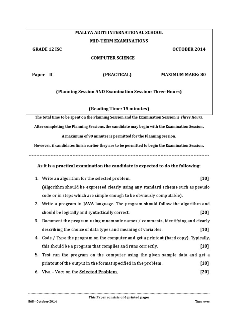 Grade 12 Computer Science Practical Exam | PDF | Algorithms | Test ...