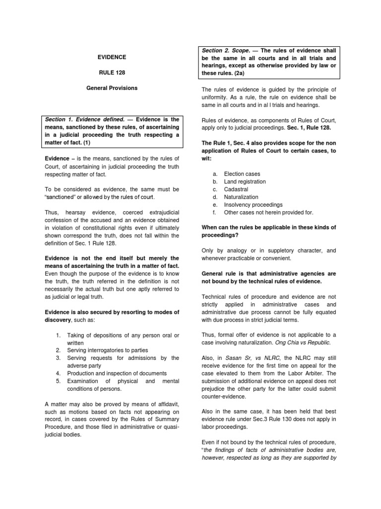 Overview of Rule 128 on Evidence | PDF | Evidence (Law) | Evidence