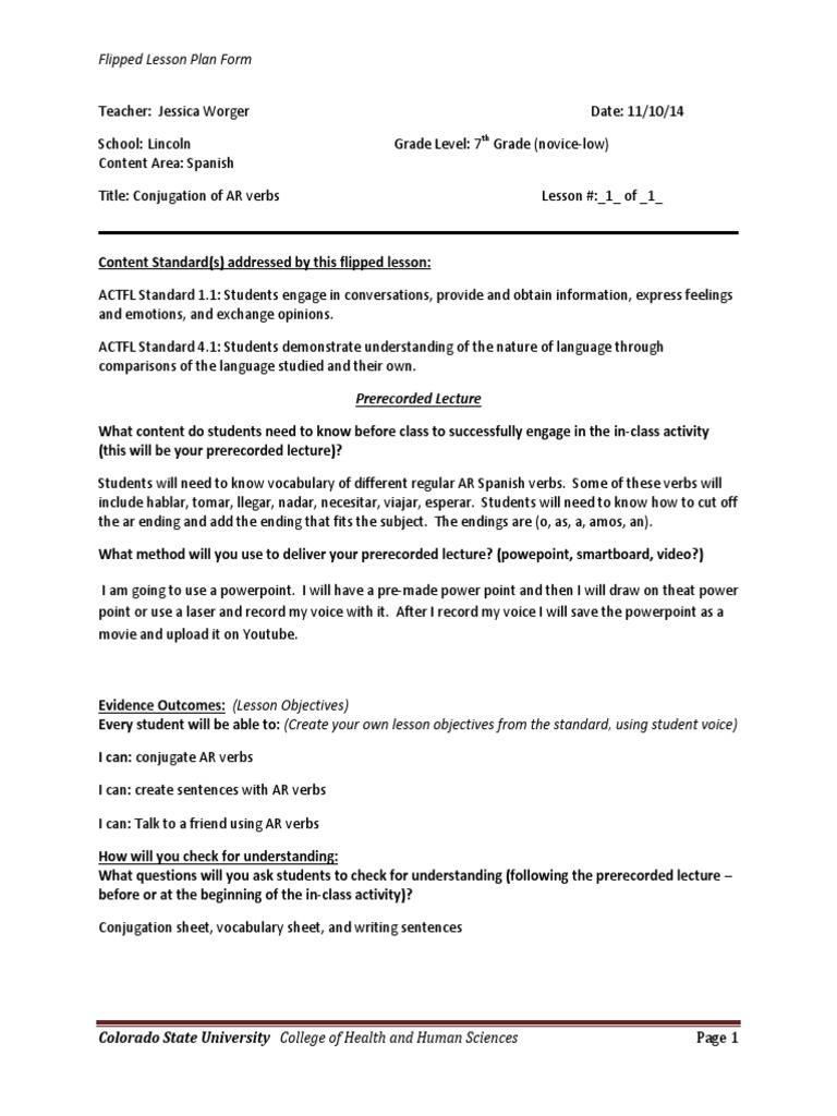 Flipped Classroom Lesson Plan 331 Short | PDF