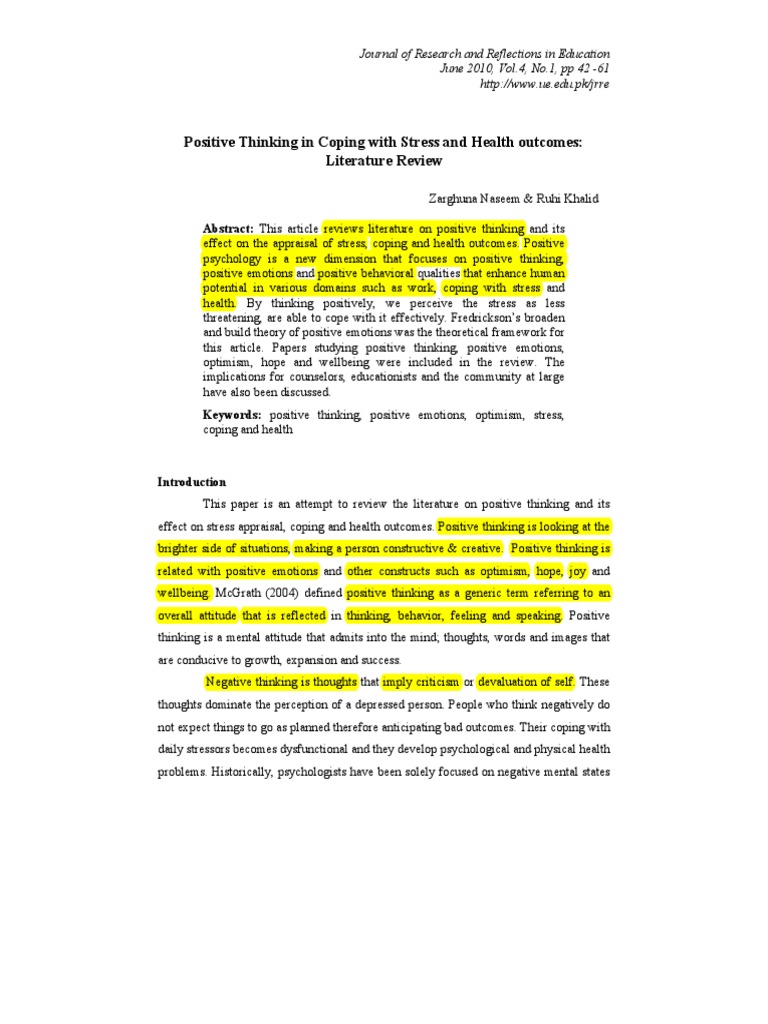 Positive Thinking's Role in Stress Coping | PDF | Optimism | Coping ...