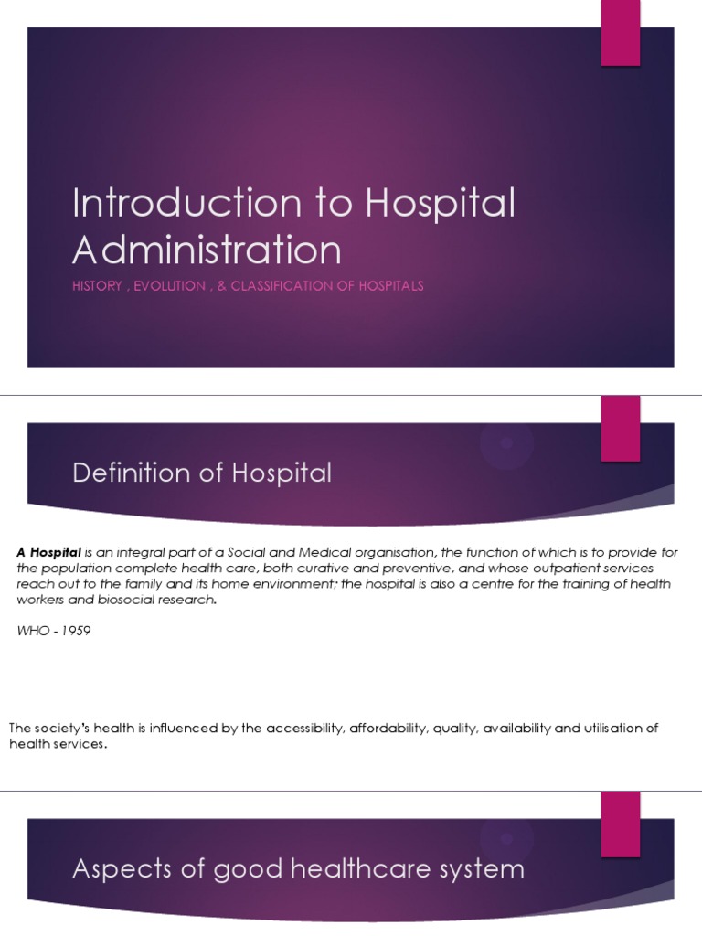 History, Evolution & Classification of Hospitals PDF Health Care