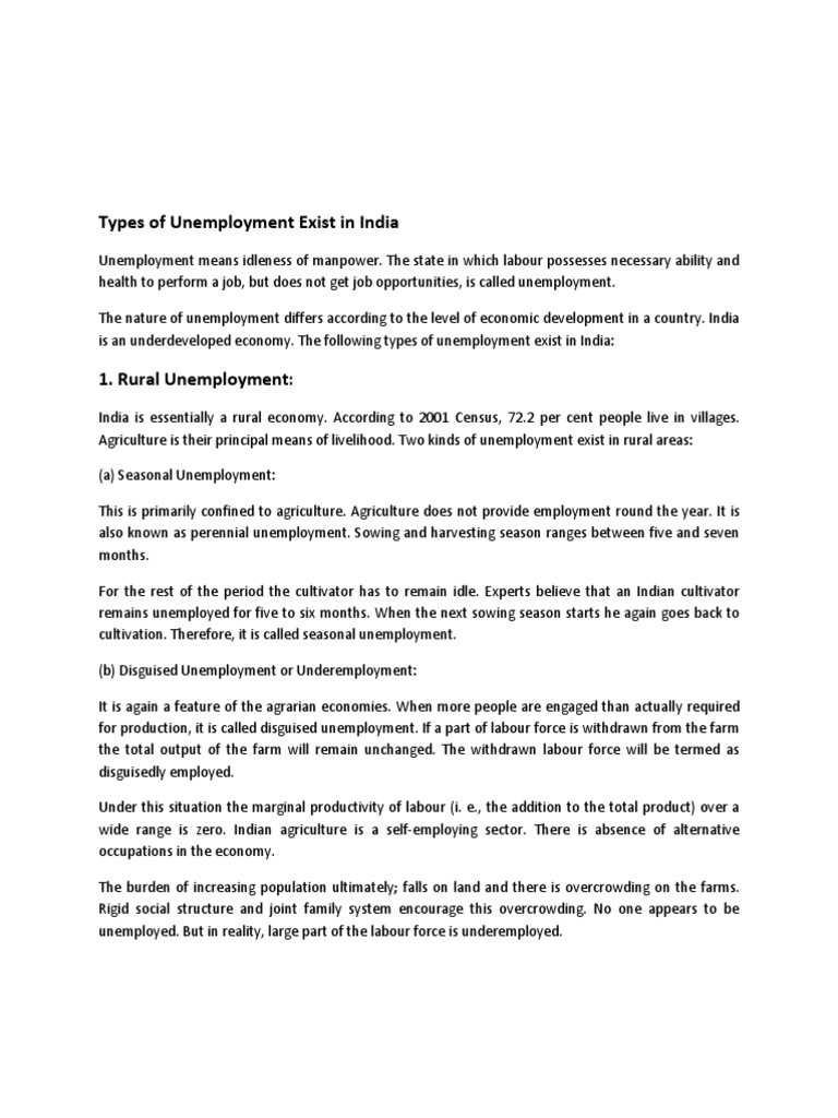 Types of Unemployment in India Explained | PDF | Unemployment | Social ...
