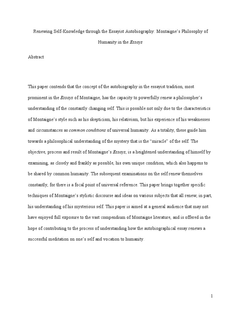 Montaigne essays on experience analysis