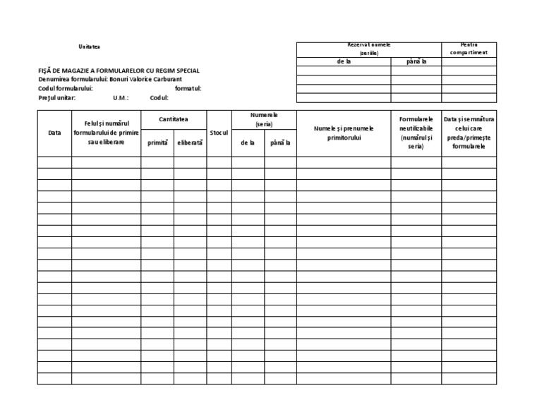 Fisa De Magazie A Forml Bonuri Carburant