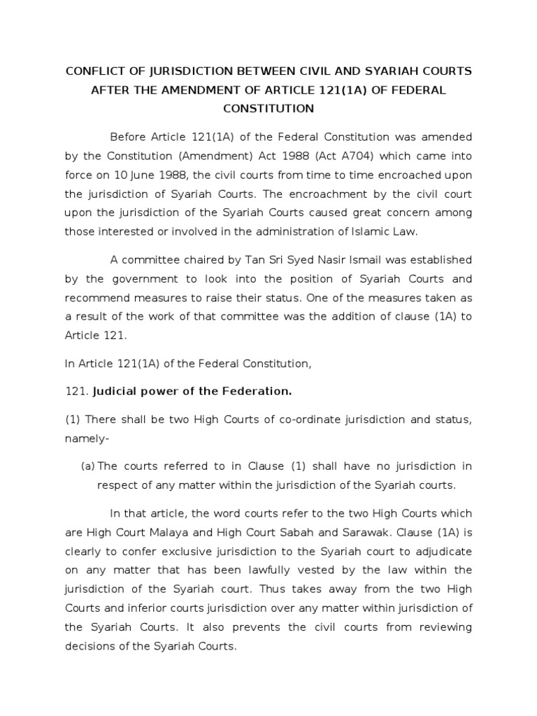 Conflict of Jurisdiction Between Civil and Syariah Courts After The ...